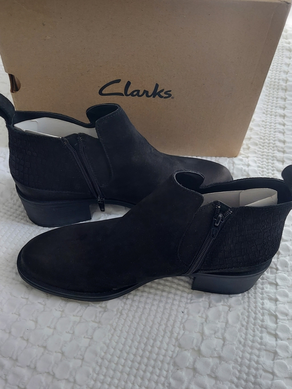 Clarks Women's Black Ankle Boots - Suede Side-Zip